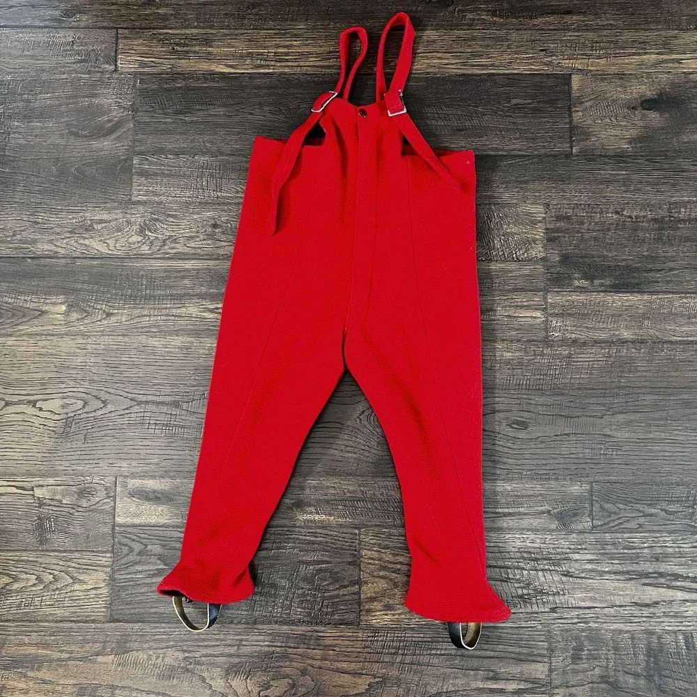 Vintage Suspender Pants Red Wool Leather Stirrups Boys Girls 2-3 Snow Riding 50s